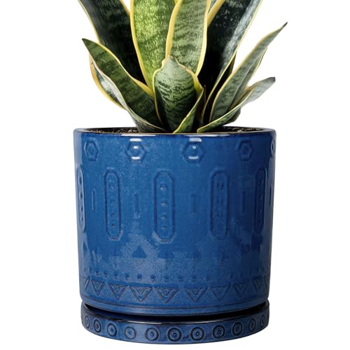 Eightpot 6 Inch Plant Pot - Ceramic Planter for Outdoor Plants Indoor Plant Pot with Drainage Holes and Saucer Succulent Pot Modern Round Flower Pot for House Room Decor Blue - color: Blue, size: 6 Inch