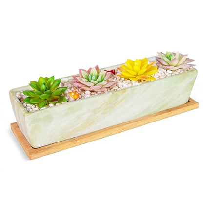Succulent Pots, 12.1'' Ceramic Pots for Indoor Plant, Window Sill Planter - color: Green