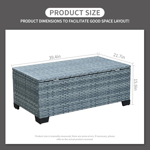 Outdoor Storage Table Wicker Patio Coffee Table All-Weather Rattan Side Table with Waterproof Cover, Grey - color: Grey