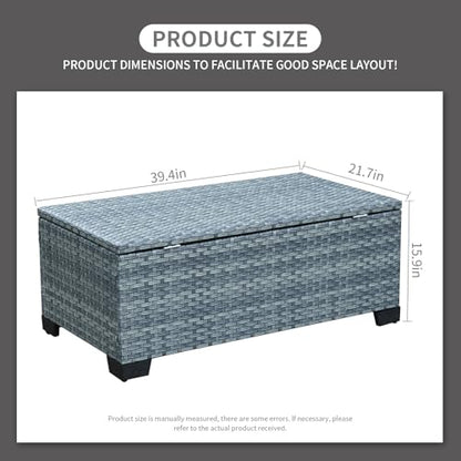 Outdoor Storage Table Wicker Patio Coffee Table All-Weather Rattan Side Table with Waterproof Cover, Grey - color: Grey