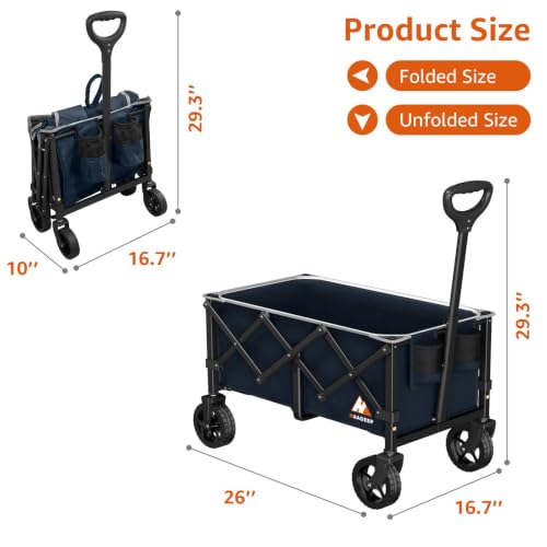 Collapsible Wagon Cart with Wheels & Reflective Stripe 280lbs Heavy Duty - color: Navy Blue, size: Medium