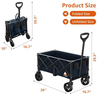 Collapsible Wagon Cart with Wheels & Reflective Stripe 280lbs Heavy Duty - color: Navy Blue, size: Medium