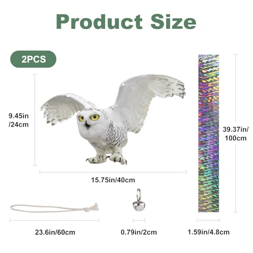 2PCS Fake Owl to Keep Pigeon Away from Balcony Flat Paper Garden Owl to Scare Woodpecker Away from House Hanging Plastic Owls with Reflective Tape Pigeons Scare Devices for Outdoor Porch Patio Roof - color: White 2pcs