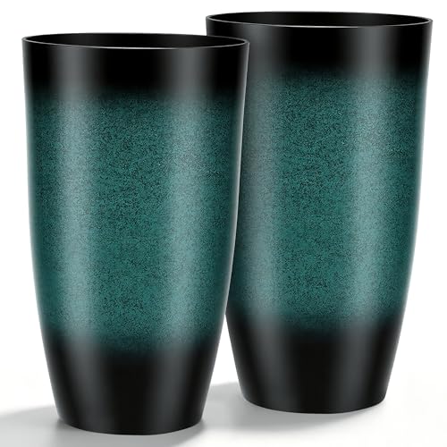 Autodaya 24" Tall Large Outdoor Planters for Plants Set of 2, Faux Ceramic - color: Gradient Turquoise-24"h