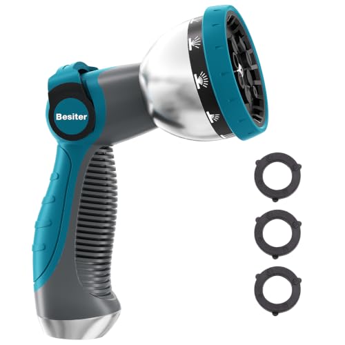 Besiter Garden Hose Nozzle, Hose Sprayer Nozzle with 10 Spray Patterns, Thumb Control On Off Valve, High Pressure Metal Water Hose Nozzle for Car Wash, Plants, Pets & Outdoor Cleaning - color: Gray
