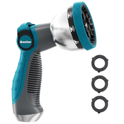 Besiter Garden Hose Nozzle, Hose Sprayer Nozzle with 10 Spray Patterns, Thumb Control On Off Valve, High Pressure Metal Water Hose Nozzle for Car Wash, Plants, Pets & Outdoor Cleaning - color: Gray