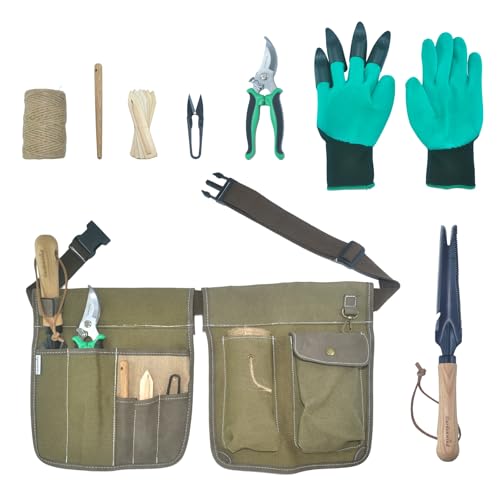 Gardenwind 14Pcs Gardening Tools for Men Gardening Hand Tools with Weeder, Scale, Sawtooth, Cut Rope, Waist Bag,Heavy Duty, Garden Gifts for dad