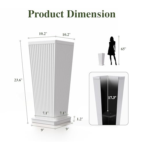 24" Tapered Tall Planters for Outdoor Plants with Tray&Shelf, White - color: White-smooth