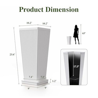 24" Tapered Tall Planters for Outdoor Plants with Tray&Shelf, White - color: White-smooth