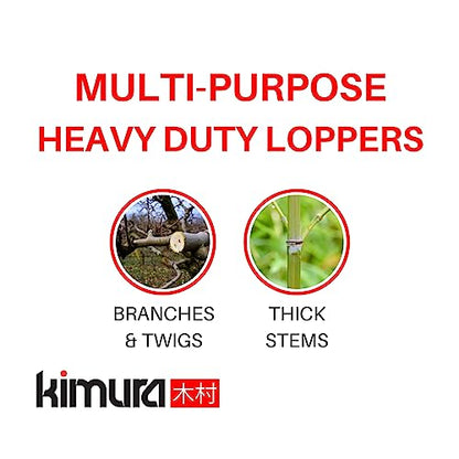 Kimura® Pro Heavy Duty Garden Loppers - 25-37", Premium Anvil Loppers with Compound Action Mechanism, Lightweight Telescopic Handles, Sharp Japanese SK5 Steel Blades, Extendable Garden Cutters - size: 25"-37"