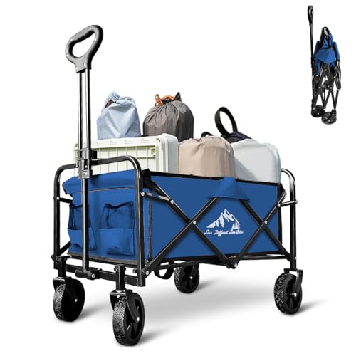 Collapsible Wagon Cart Foldable Portable Heavy Duty Folding Beach Wagons, Outdoor Utility Carts with Large Capacity for Grocery, Camping, Shopping, Fishing, Sports, Garden Blue - color: Blue