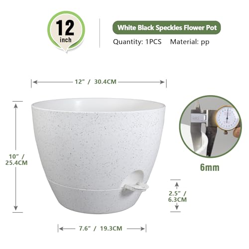 Meowell 12 inch Large Self Watering Pot for Indoor Outdoor Plants - color: Speckled White, size: 12inch B