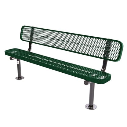 COATEDOUTDOORFURNITURE Bench, Green, Expanded, 6Ft, with Back, Surface - color: Green, size: 6 Ft, With Back Surface Mount