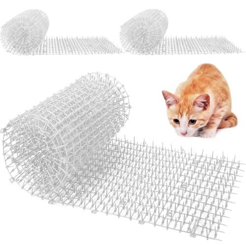 Abbylike 3 Pcs 19.5ft Cat Spike Mat Outdoor 11 Inch Cat Repellent Mat - color: White