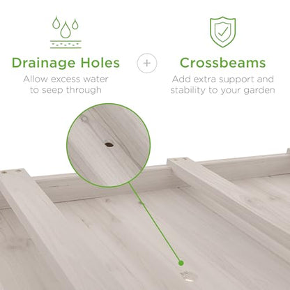 Best Choice Products Raised Garden Bed 48x24x32-inch Mobile Elevated Wood Planter w/Lockable Wheels, Storage Shelf, Protective Liner - White - color: White