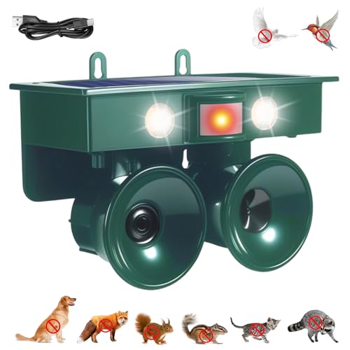 2026 New Ultrasonic Bird Repeller Solar Powered Outdoor IP65 Motion Activated Bird Pigeon Deterrents for Outside with Flash Light Woodpecker Goose Repellent Devices for Rooftops Porch Patio Balconies