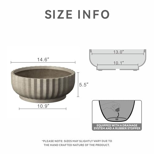 Kante Accent Round Shallow Weathered Concrete Planter 14.6" Dia, Outdoor - color: Weathered Concrete, size: 14.6"w x 5.5"h