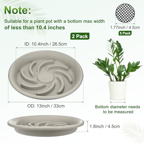 M METERXITY 2-Pack Plant Saucer, 10.4 Inch/ 26.5cm Plastic Plant Trays Thicker for Pots/Indoor/Outdoor/Water Drainage and Protection, Flowerpot Drip Tray [Grayish White] - size: 10.43 in