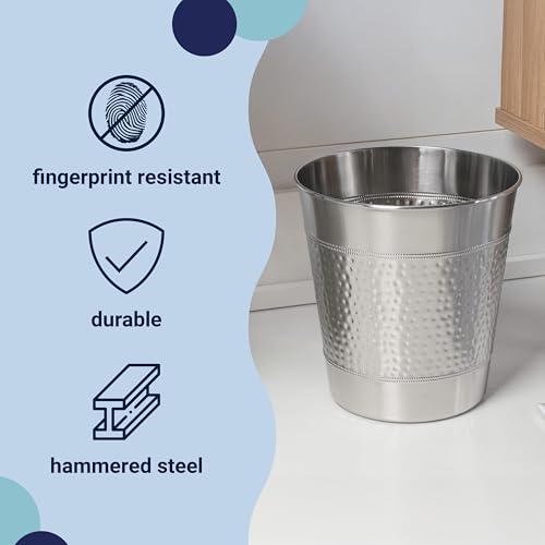 happimess Riley 2 Gal Hammered Steel Bin 10" H, Brushed Steel - color: Brushed Steel, size: Set of 1