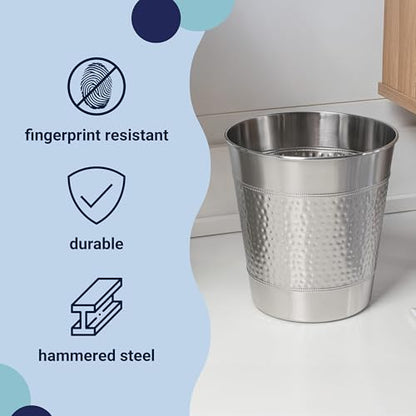 happimess Riley 2 Gal Hammered Steel Bin 10" H, Brushed Steel - color: Brushed Steel, size: Set of 1