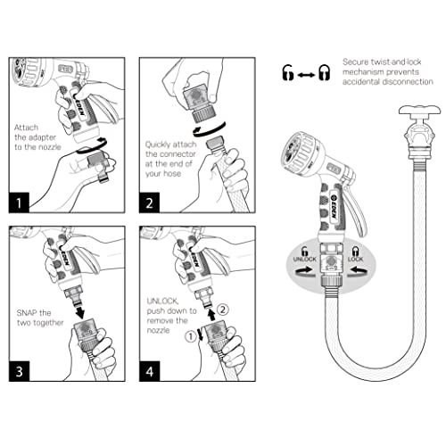 Eden PRO Metal 6-Pattern Hose Nozzle: Rear Trigger, Cyclonic Turbo Spray - style: Rear Trigger