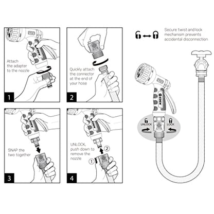 Eden PRO Metal 6-Pattern Hose Nozzle: Rear Trigger, Cyclonic Turbo Spray - style: Rear Trigger