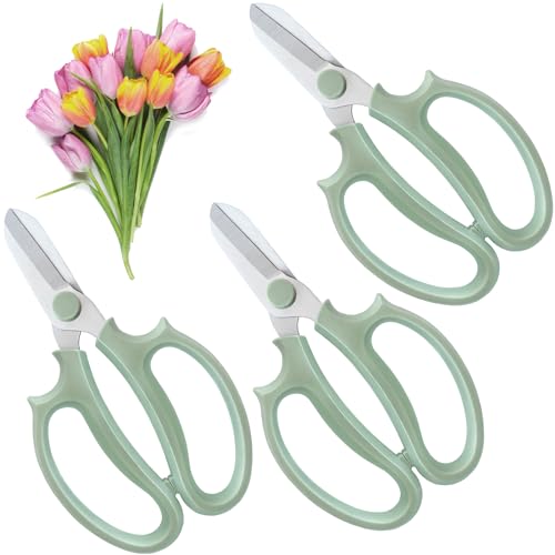 3 Pcs Green Garden Flower Scissors Shears,Premium Stainless Steel Floral Shears,Floral Scissors Pruning Shears for Flower Arrangement,Fruit Picking Trimming - style: Grey Green