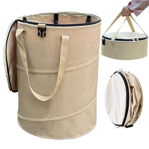 Pop up Camping Trash can with lid,Collapsible 24 Gallons Trash can with Sorting Clips,Garden Garbage Bag with Lid,Lawn and Leaf Bags - Reusable Yard Waste Bags (Beige Coffee) - color: beige coffee
