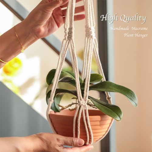 Hourglass Floating Macrame Plant Hangers 2 Pack Handmade Cotton Rope Hanging Planters Basket with S Hooks, Diamond Openwork Boho Home Decor for Indoor Outdoor, Plants Holder 35" & 39” (White) - color: White
