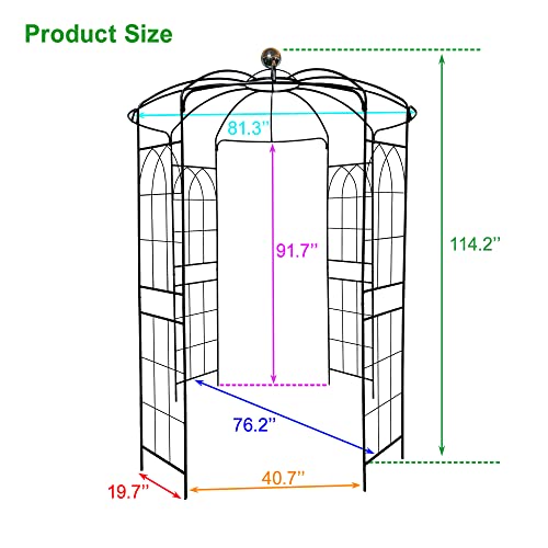 Metal Garden Arch – Birdcage Shape Heavy Duty Garden Arbors Gazebo, 81.3" Dia x 114.2" H Iron Arbor Pergola Pavilion for Wedding Ceremony, Outdoor Climbing Plants & Roses, Black - color: Black