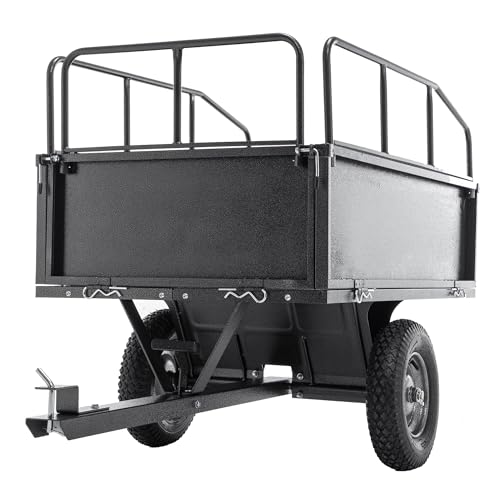 KEIKI 600 lb Garden Dump Cart with Tow Hitch, 17 Cu Ft Heavy Duty Steel Utility Trailer, Dual Dumping Lawn Cart with 16" Tires for ATV UTV Tractor Yard Hauling - color: Black