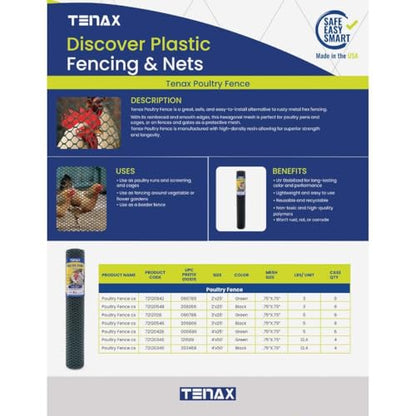 Tenax Poultry Fence - Green Plastic Poultry Fencing, Lightweight, Weather Resistant - 3-ft x 25-ft - Plastic - color: Green, size: 3-ft x 25-ft