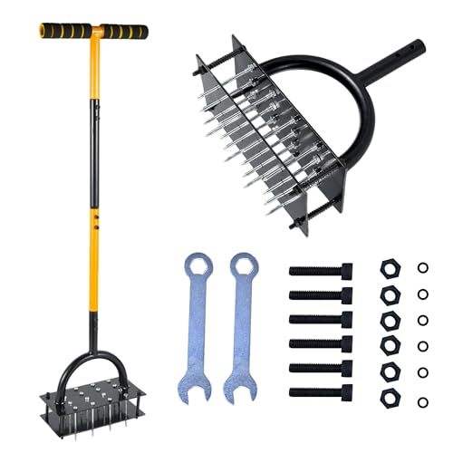 Garden Lawn Aerator & Aerator Lawn Tool - Manual Grass Plug Aerators & A Cleaning Tool, Coring Aeration Tools, Manual Yard Aerator for Lawn with 15 Spikes, Automatic Dirt and Leaf