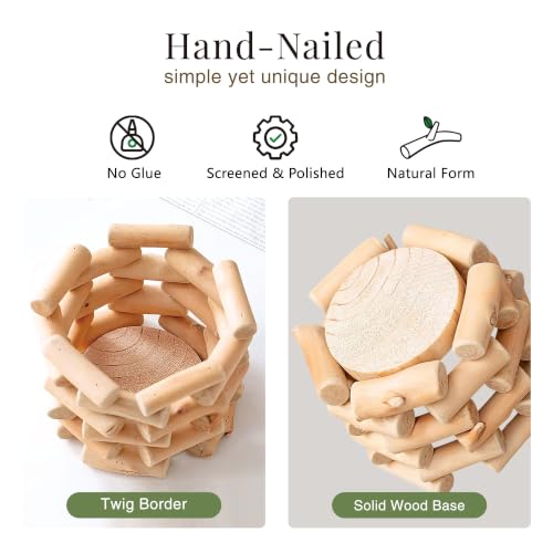 Farmhouse Solid Wood Openwork Vase - with 3.5 Inch Borosilicate Glass Liner, Indoor Tabletop Decor, Versatile Floral Container for Fresh & Dried Flowers, Hydroponics and Mini Potted Plants