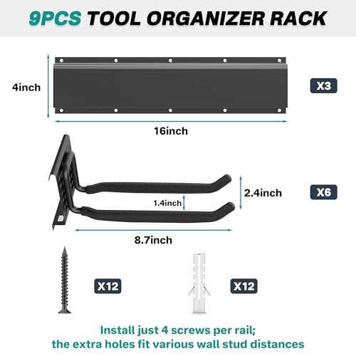 EVERHANGER Garage Tool Storage Organizer, Wall Mount Garden Tool Rack - size: 6Hooks