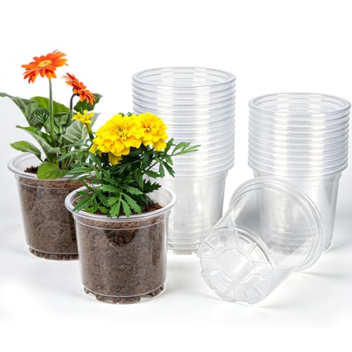 JERIA 30 Pack 5 Inch Clear Nursery Pots with Drainage Holes, Clear Plant Pot for Planting, Transparent Plastic Plant Pots,Durable Seed Starting Pot for Succulents - size: 5Inch-30Pack