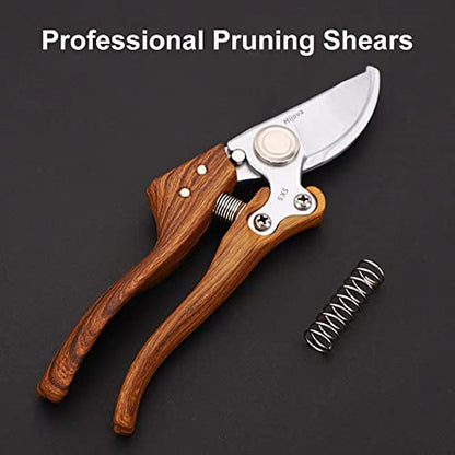 Pruning Shears, High Carbon Steel Heavy Duty Anti-Slip Garden Shears - color: Wood Grain