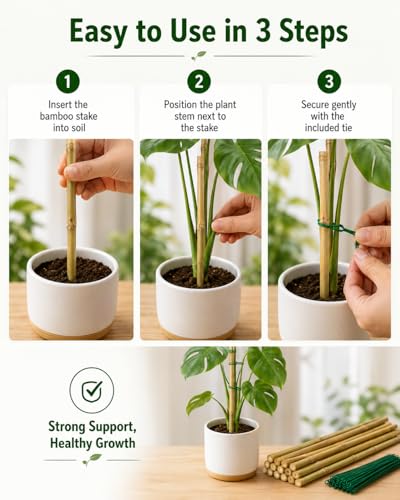 20 Pcs 16 inch Bamboo Garden Stakes with Ties Natural Bamboo Plant Stakes for Tomatoes (20pcs-16inch) - size: 20pcs-16inch