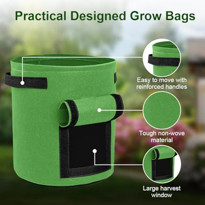 9 Pack Grow Bags Bulk Heavy Duty Thickened Fabric Pots Nonwoven Plant Bags with Handles, Breathable Plant Growing Containers Bags for Garden Fruit Vegetable Flower 3 Color (10 Gallon)