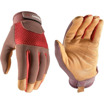 Wells Lamont Women's Breathable ComfortHyde Leather Hybrid Work Gardening Gloves, Small (7872S), Red - size: Small (Pack of 1)