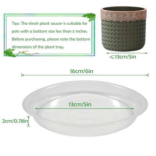 12 Pcs 6 Inch Round Plant Saucers for Less 5 Inch Pot Indoors Outdoors Plant Trays for Pots Planter Saucer Plastic Drip Tray Planter Water Tray(Clear, 6"(12pcs)) - color: Clear, size: 6"(12pcs)