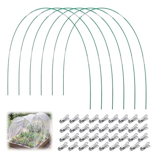 Garden Hoops for Raised Beds, 36 Pcs 17'' Greenhouse Garden Grow Tunnel Netting Hoops with 36 Gardening Clips for Netting Fiberglass Adjustable DIY Greenhouse Support Hoop for Outdoor Plant