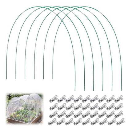 Garden Hoops for Raised Beds, 36 Pcs 17'' Greenhouse Garden Grow Tunnel Netting Hoops with 36 Gardening Clips for Netting Fiberglass Adjustable DIY Greenhouse Support Hoop for Outdoor Plant