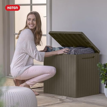 Keter City 30 Gal Outdoor Storage Box and Patio Side Table - color: Mossy Brown