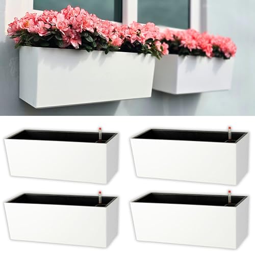 LaLaGreen Wall Hanging Planter Outdoor (4 Pack, 20 Inch) White Window Boxes - color: White X 4
