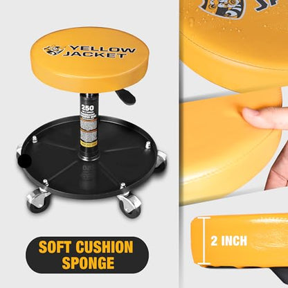 YELLOW JACKET Rolling Mechanic Stool with Wheels Pneumatic Garage Shop Seat Adjustable Height Roller Mechanics Creeper Chair with Tool Tray for Auto Repair - color: Yellow