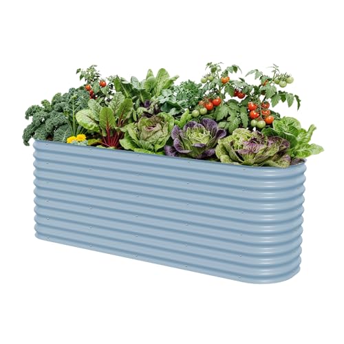 32" Extra Tall Raised Garden Bed Kits, 2 x 8 x 2.7ft Raised Planter Box Outdoor, 3.5 x 6.5 x 2.7ft Deep Root 9 in 1 Modular Metal Raised Beds for Gardening Vegetables Flowers Fruits - Sky Blue - color: Sky Blue, size: 9IN1 Modular