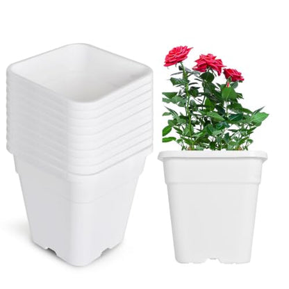 findmall 3 Gallon Square White Nursery Pots Plant Pots Grow Pots Nursery Container for Planting Soil Plants 10 Pcs - color: White, size: 3 Gallon