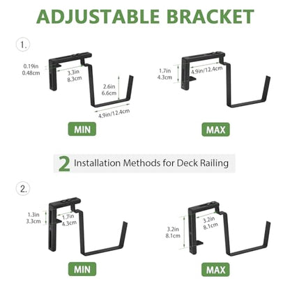 OYEAL Deck Railing Planter Boxes 4 Pack Hanging Window Flower Boxes Outdoor - color: Grey & Black