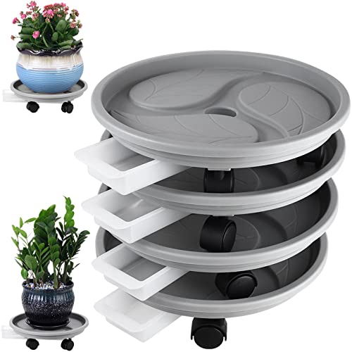 4-pack 13" Plant Caddy with Wheels, Drainage Tray & Heavy-duty Casters - Large Rolling Plant Stand for Moving Heavy Pots, Indoor & Outdoor Use, Grey - color: Grey